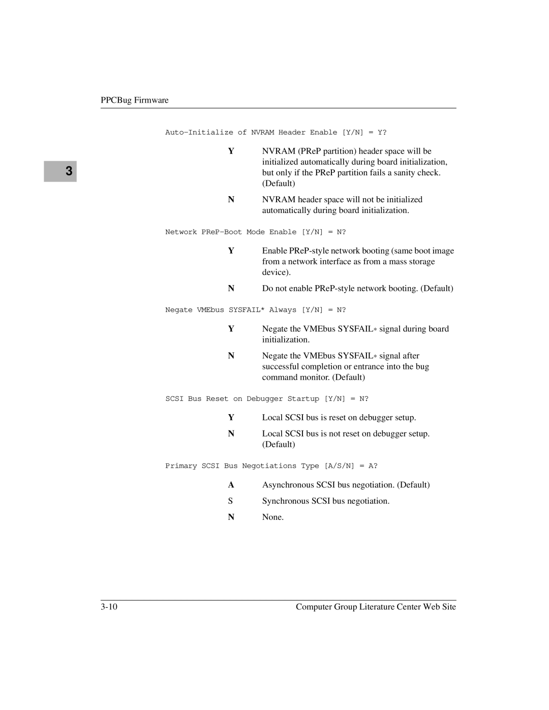 Motorola Single Board Computer, MVME5100 manual Auto-Initialize of Nvram Header Enable Y/N = Y? 