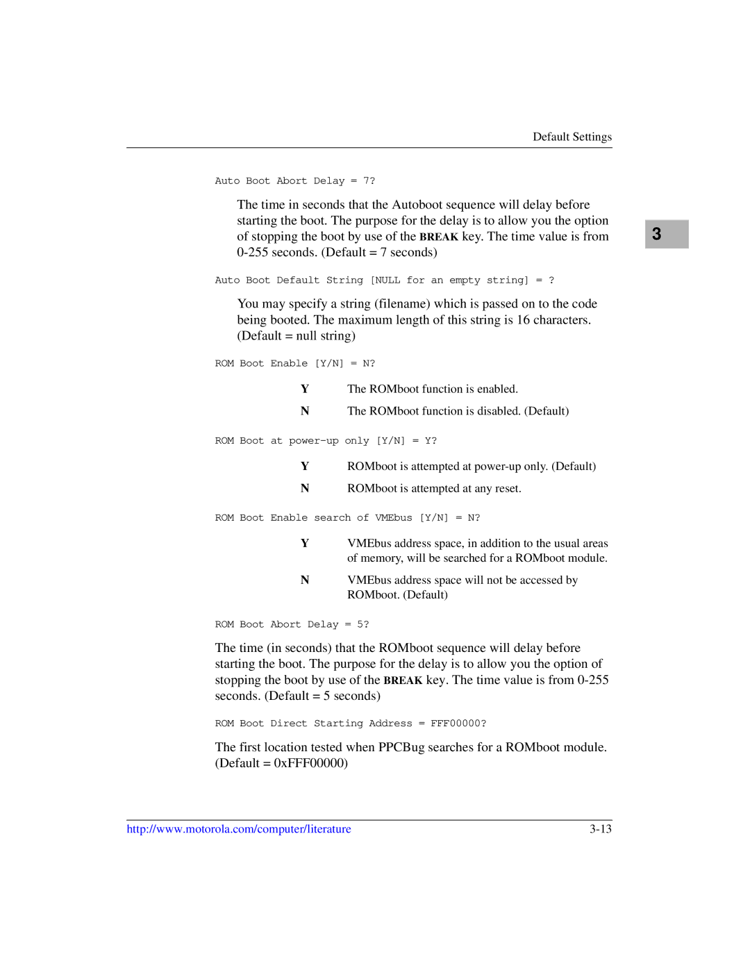 Motorola MVME5100, Single Board Computer manual Auto Boot Abort Delay = 7? 