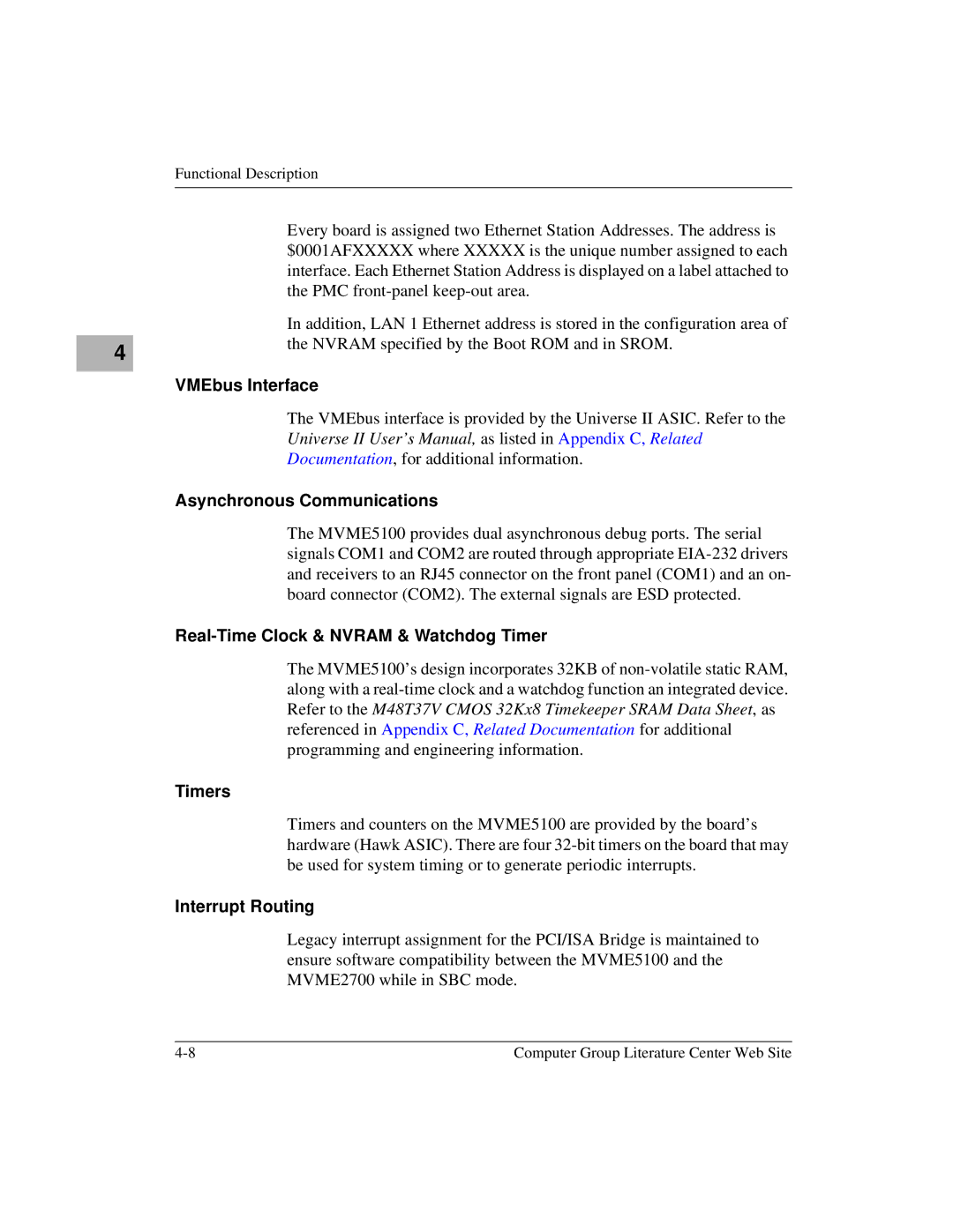 Motorola Single Board Computer VMEbus Interface, Asynchronous Communications, Real-Time Clock & Nvram & Watchdog Timer 