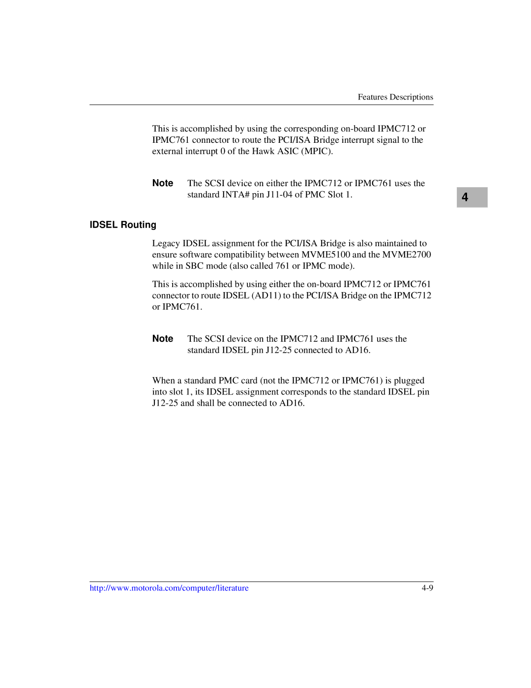 Motorola MVME5100, Single Board Computer manual Idsel Routing 