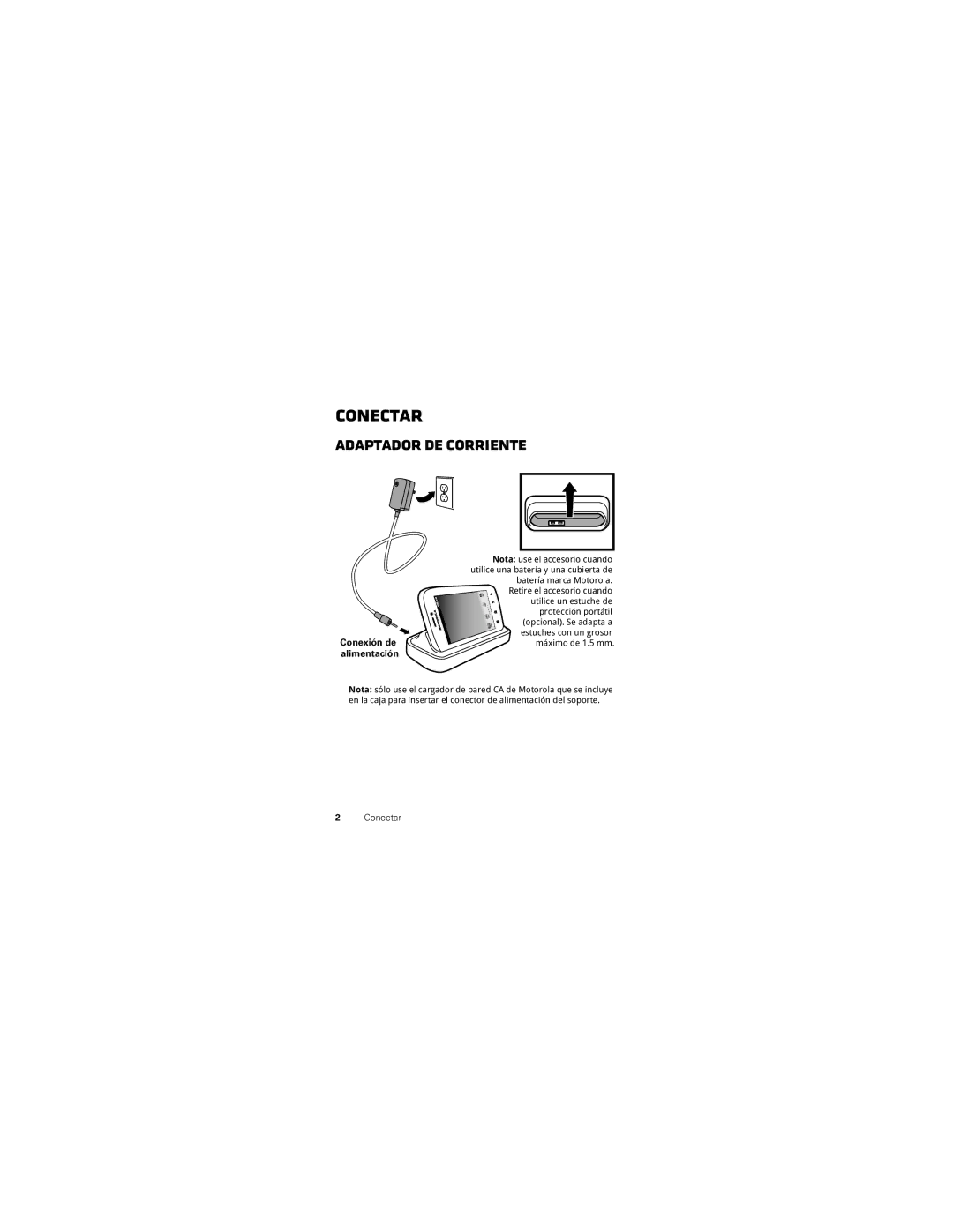 Motorola SJYN0827A manual Conectar, Adaptador de corriente, Conexión de, Alimentación 