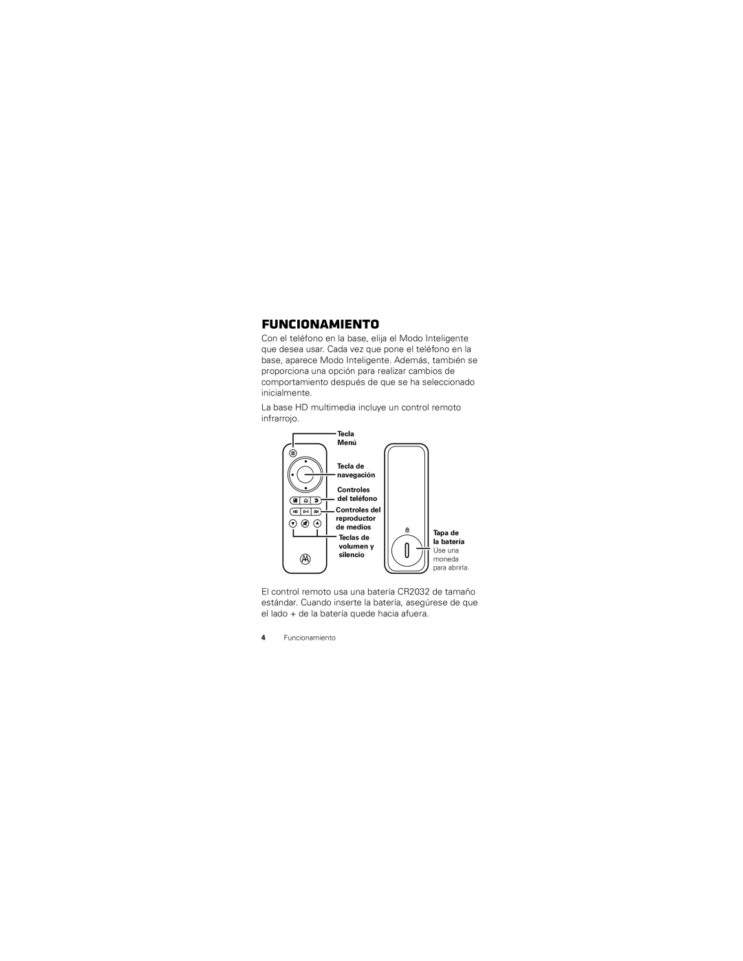 Motorola SJYN0827A manual Funcionamiento 