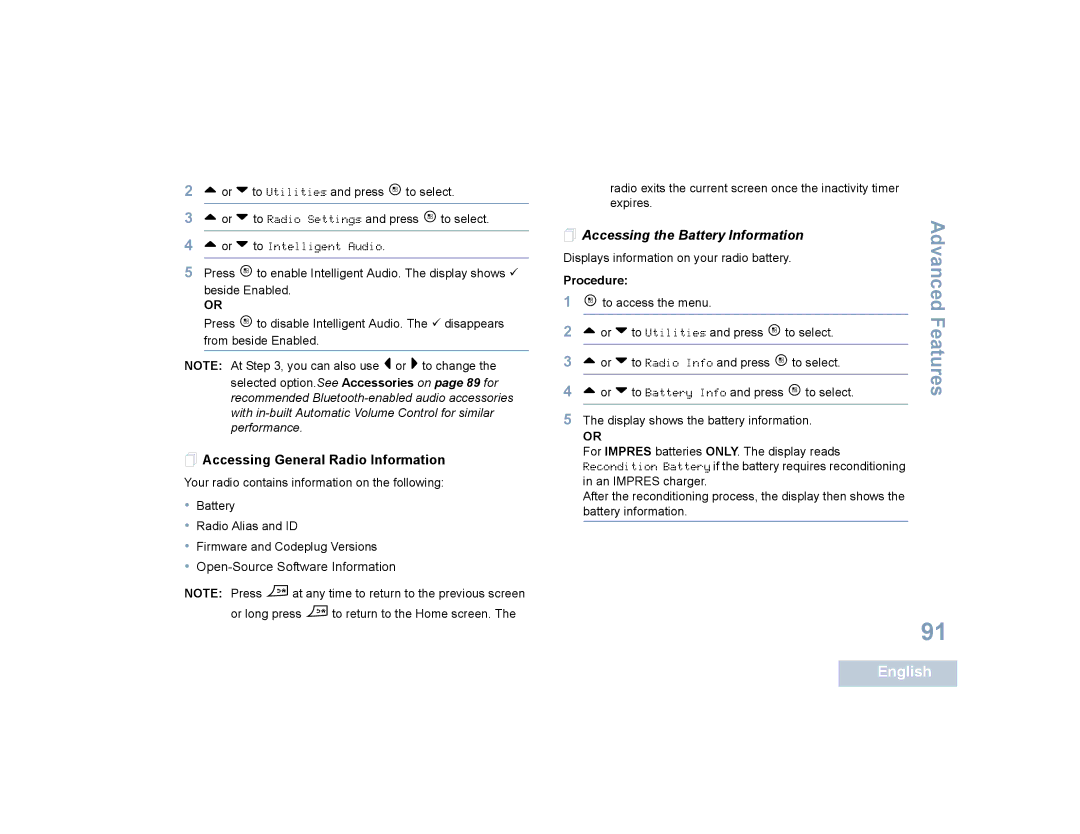 Motorola SL4010, SL4000 manual  Accessing General Radio Information,  Accessing the Battery Information 