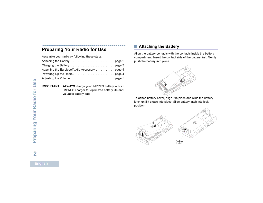 Motorola SL4000, SL4010 manual Preparing Your Radio for Use, Attaching the Battery 