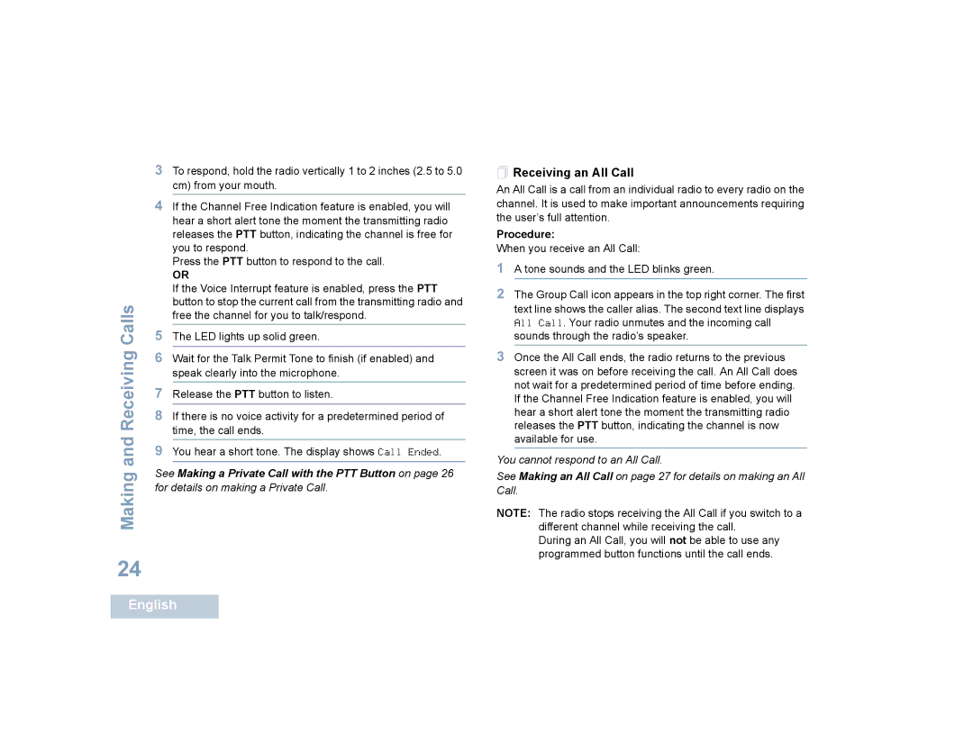 Motorola SL4000, SL4010 manual  Receiving an All Call 