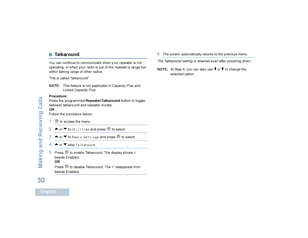 Motorola SL4000, SL4010 manual Talkaround 