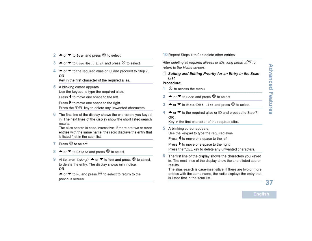 Motorola SL4010, SL4000 manual  Setting and Editing Priority for an Entry in the Scan List 