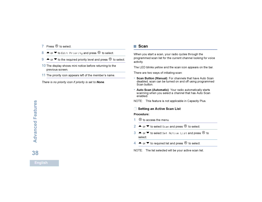 Motorola SL4000, SL4010 manual  Setting an Active Scan List 