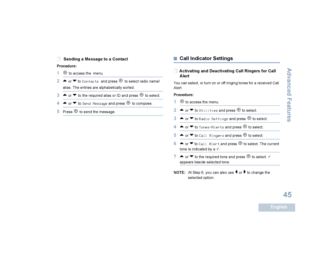 Motorola SL4010, SL4000 manual Call Indicator Settings,  Sending a Message to a Contact 