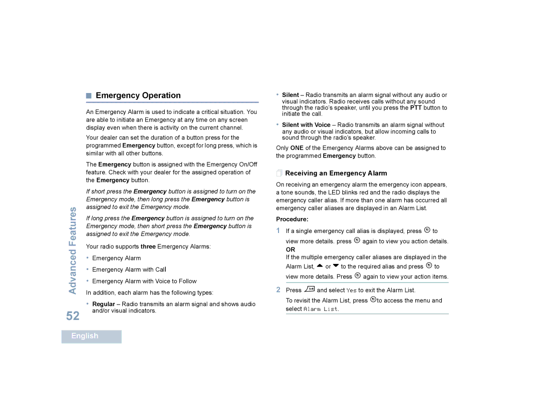 Motorola SL4000, SL4010 manual Emergency Operation,  Receiving an Emergency Alarm 