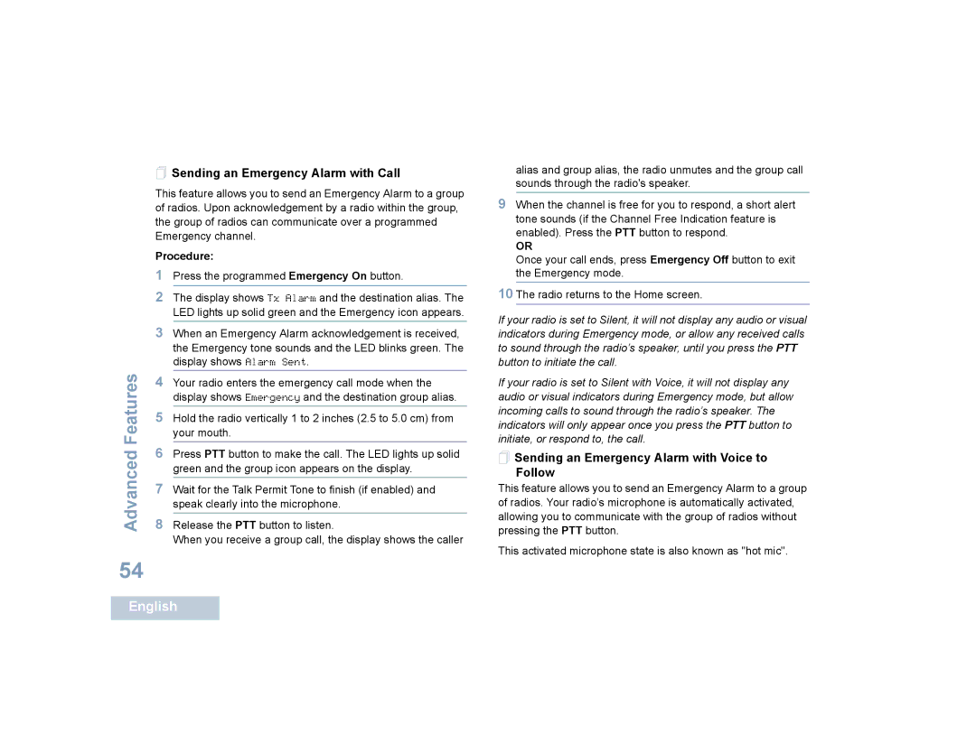 Motorola SL4000, SL4010 manual  Sending an Emergency Alarm with Call,  Sending an Emergency Alarm with Voice to Follow 