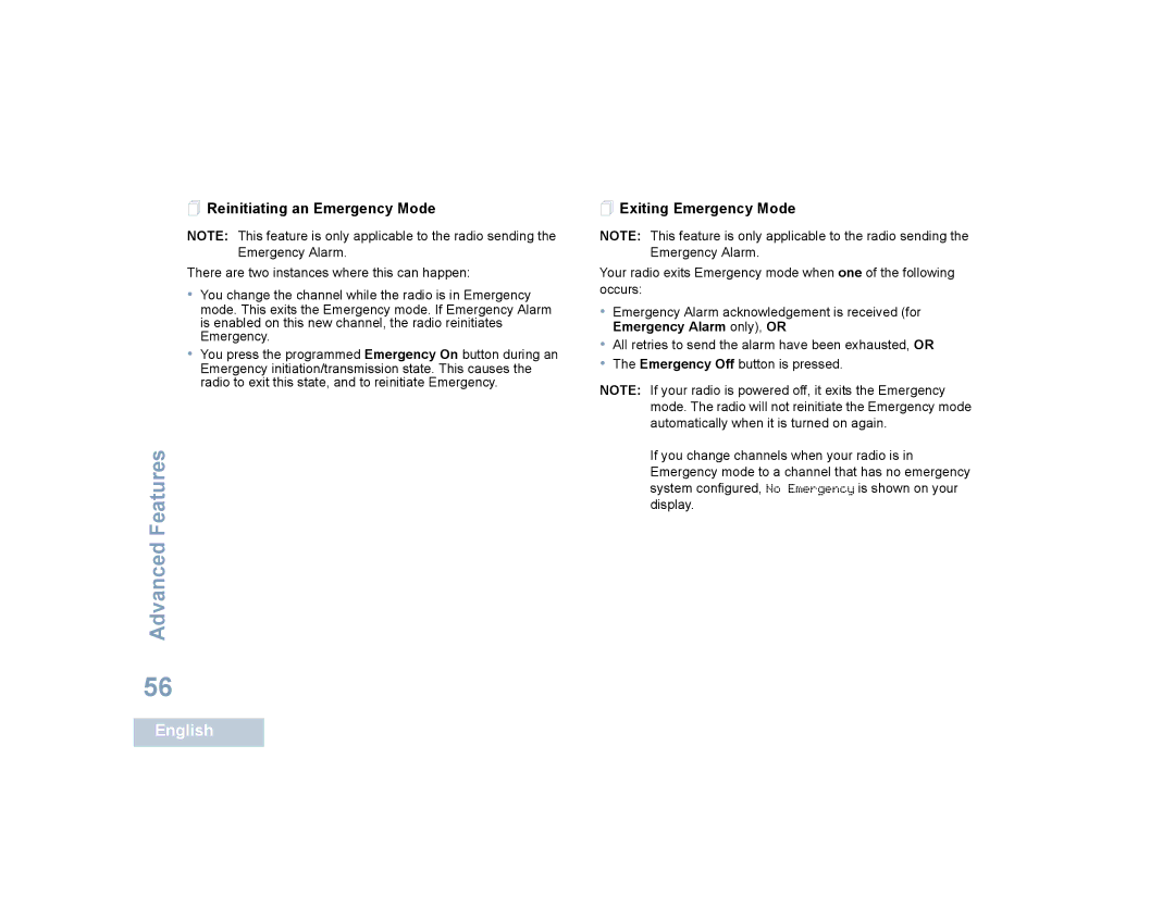 Motorola SL4000, SL4010 manual  Reinitiating an Emergency Mode,  Exiting Emergency Mode 