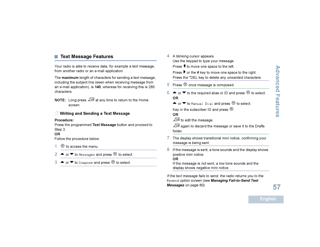 Motorola SL4010, SL4000 manual Text Message Features,  Writing and Sending a Text Message 