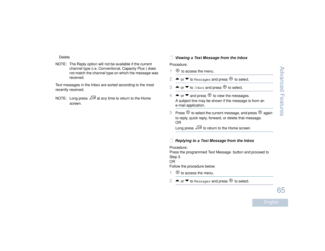 Motorola SL4010, SL4000 manual  Viewing a Text Message from the Inbox,  Replying to a Text Message from the Inbox 