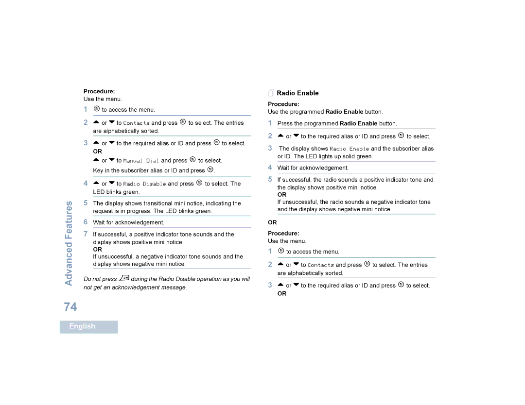 Motorola SL4000, SL4010 manual  Radio Enable 