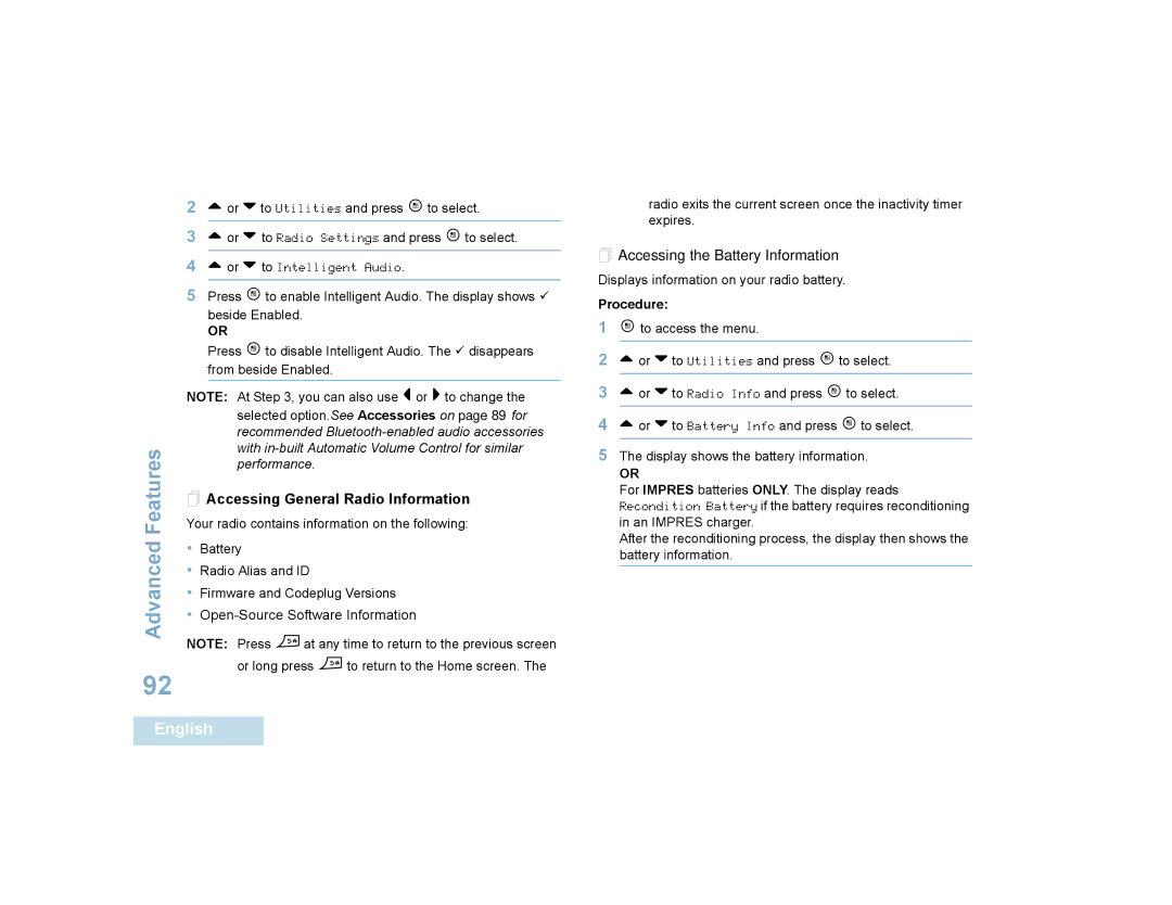 Motorola SL7550 manual  Accessing General Radio Information,  Accessing the Battery Information 