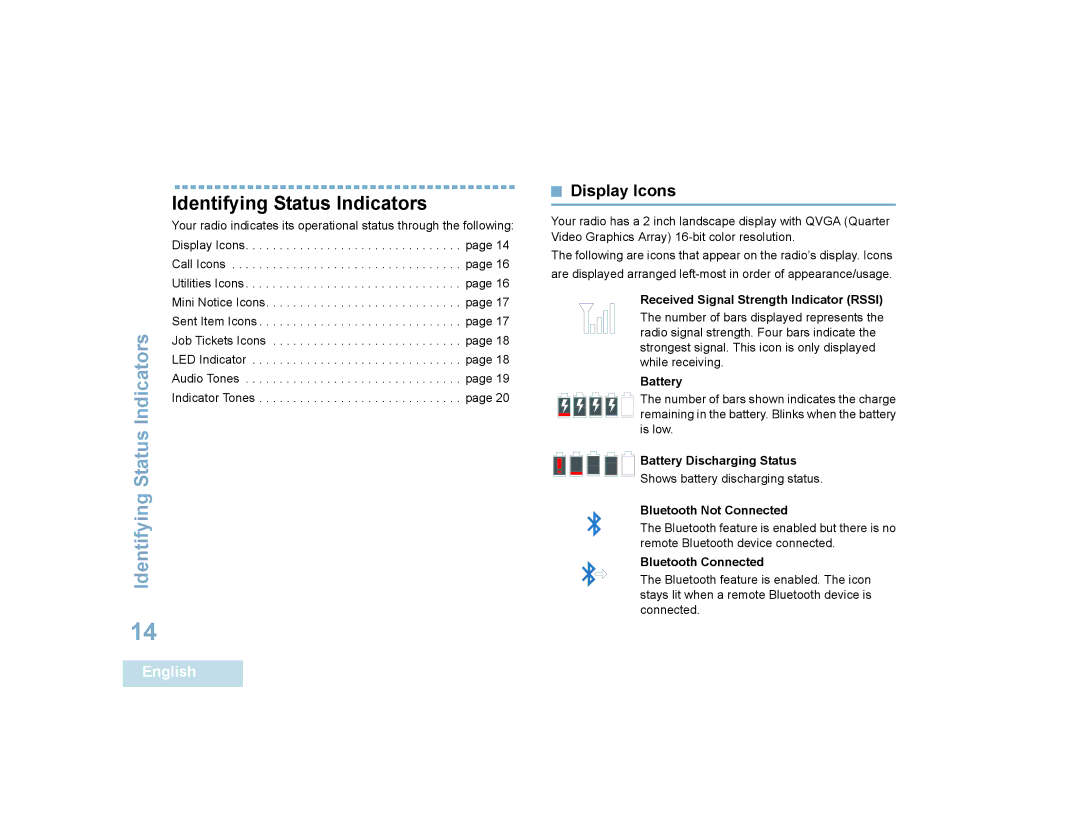 Motorola SL7550 manual Identifying Status Indicators, Display Icons 