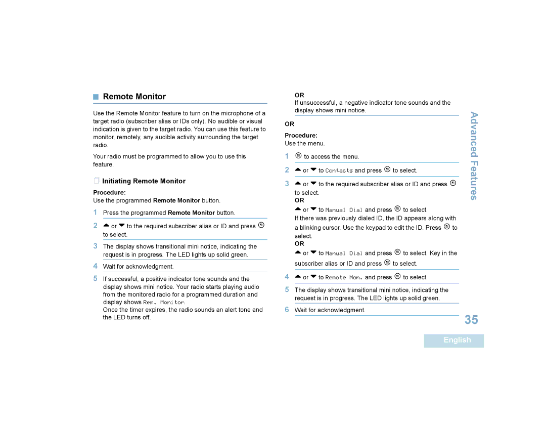 Motorola SL7550 manual  Initiating Remote Monitor 