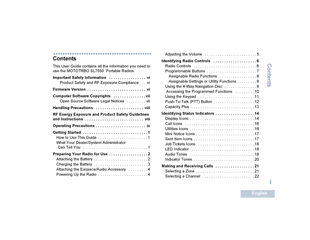 Motorola SL7550 manual Contents 