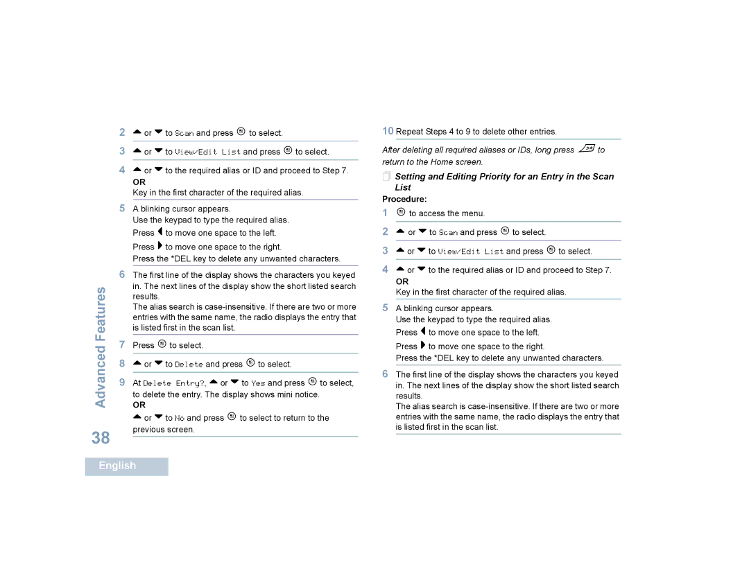 Motorola SL7550 manual  Setting and Editing Priority for an Entry in the Scan List 