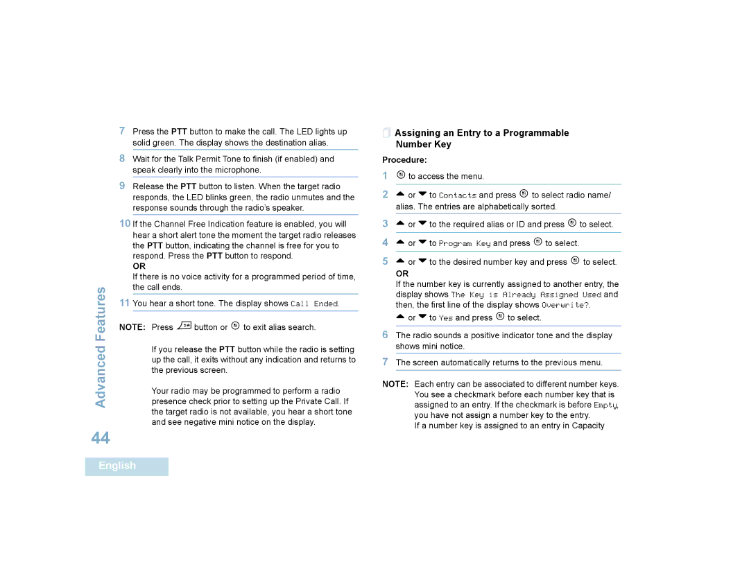 Motorola SL7550 manual  Assigning an Entry to a Programmable Number Key 