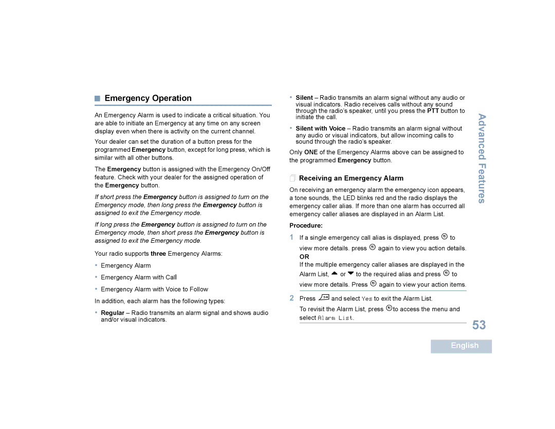 Motorola SL7550 manual Emergency Operation,  Receiving an Emergency Alarm 