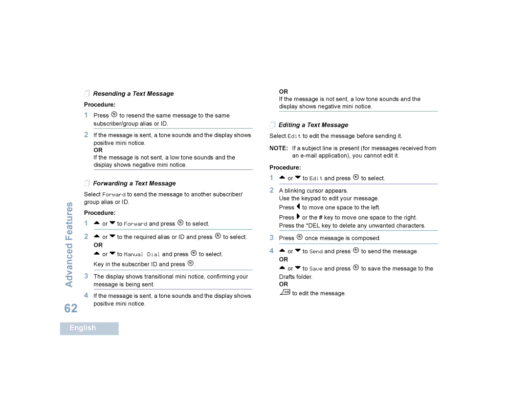 Motorola SL7550 manual  Resending a Text Message,  Forwarding a Text Message,  Editing a Text Message 