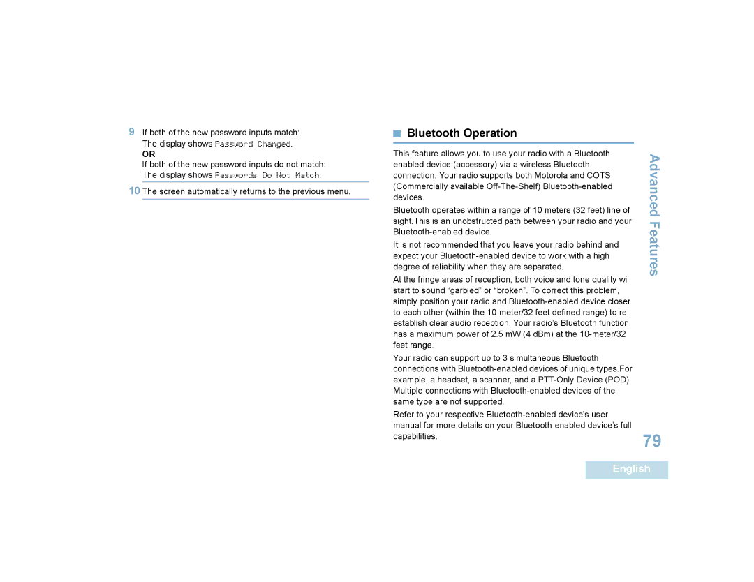 Motorola SL7550 manual Bluetooth Operation 