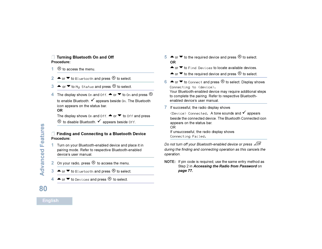 Motorola SL7550 manual  Turning Bluetooth On and Off,  Finding and Connecting to a Bluetooth Device 