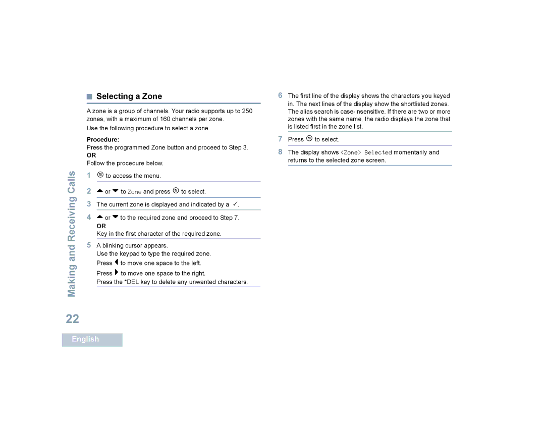 Motorola SL7550 manual Making and Receiving Calls, Selecting a Zone 