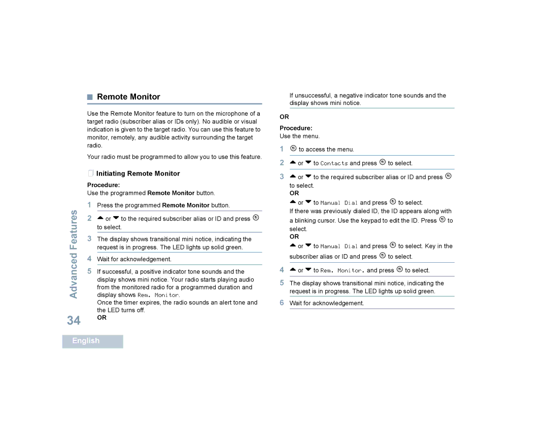 Motorola SL7550 manual  Initiating Remote Monitor 