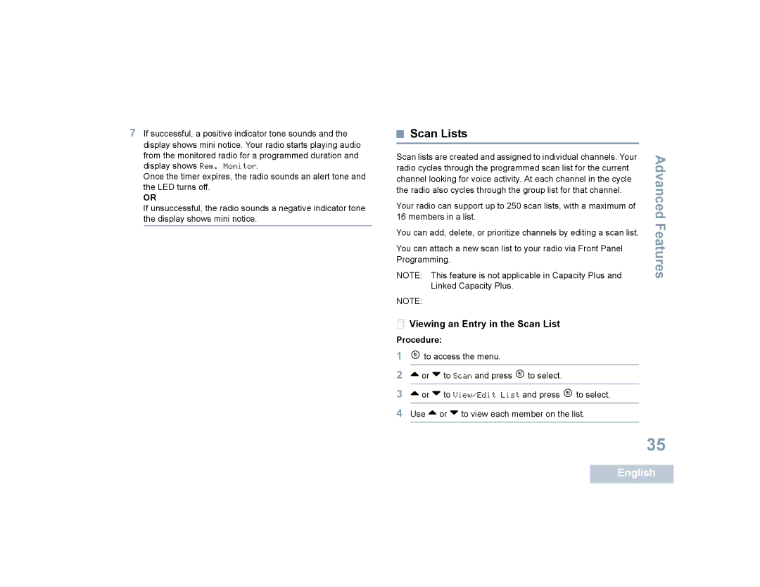 Motorola SL7550 manual Scan Lists,  Viewing an Entry in the Scan List 