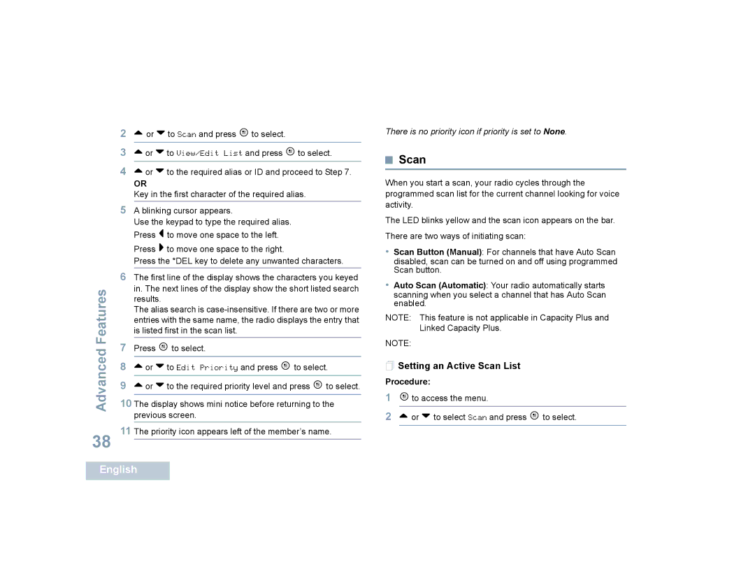 Motorola SL7550 manual  Setting an Active Scan List 