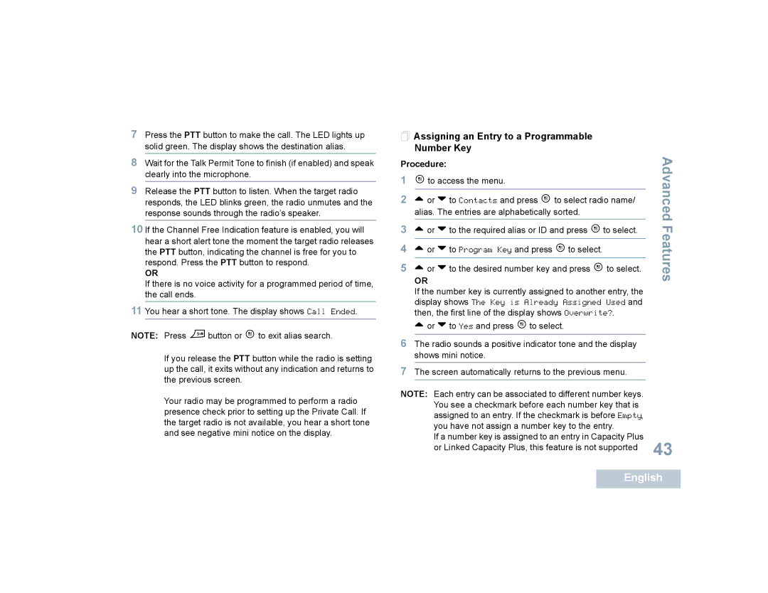 Motorola SL7550 manual  Assigning an Entry to a Programmable Number Key 