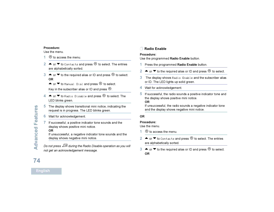 Motorola SL7550 manual  Radio Enable 