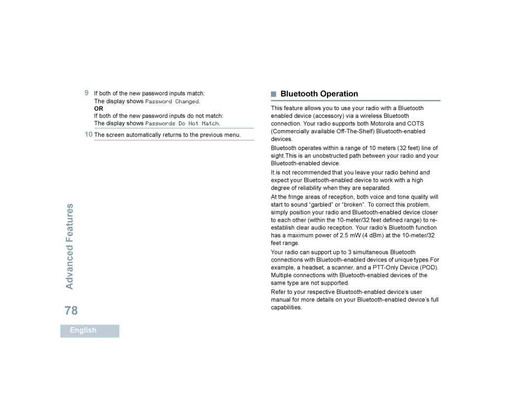 Motorola SL7550 manual Bluetooth Operation 