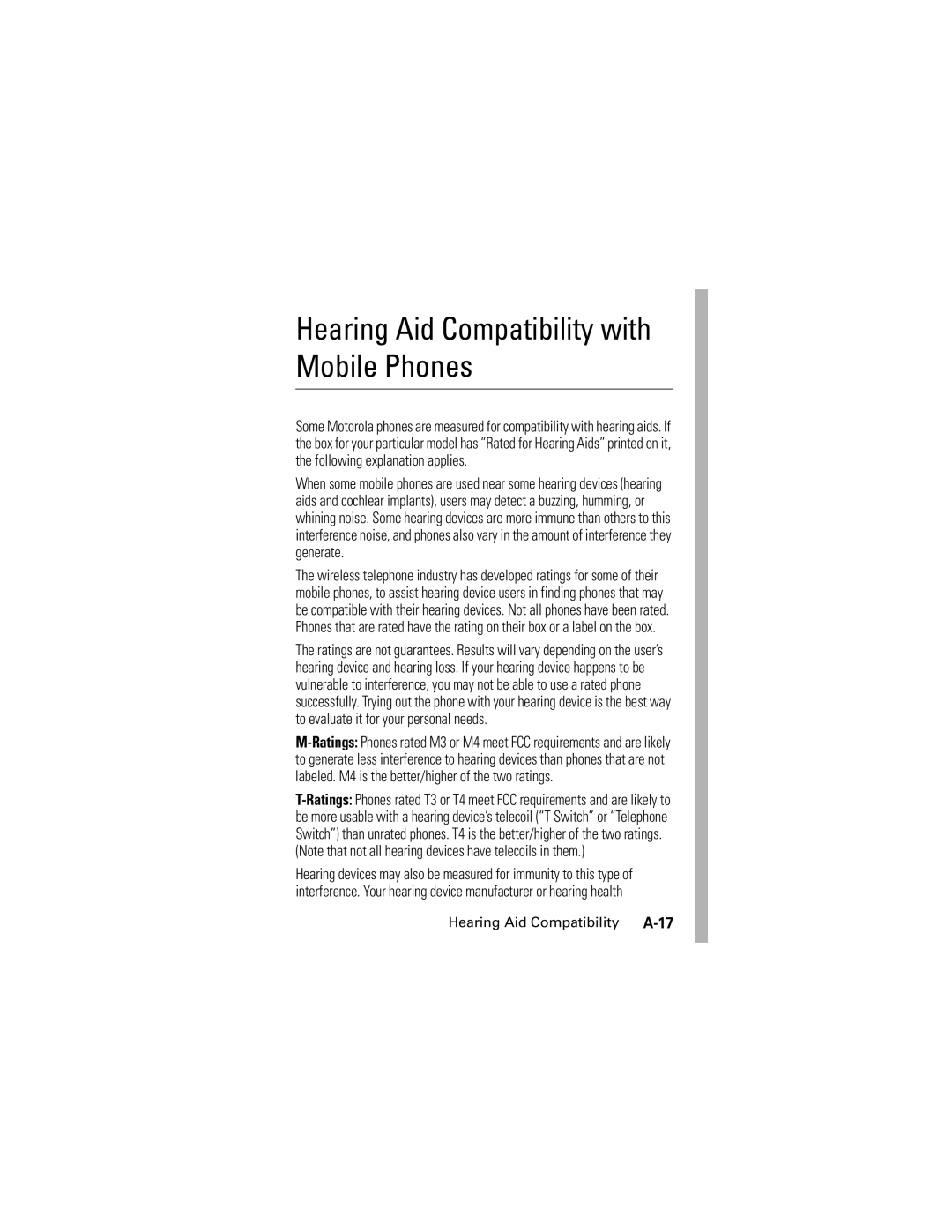 Motorola SLVR GSM manual Hearing Aid Compatibility with Mobile Phones 