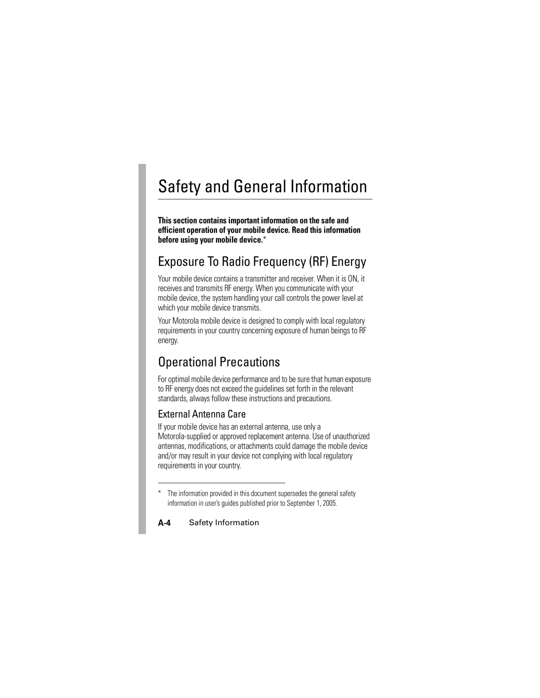 Motorola SLVR GSM manual Operational Precautions, External Antenna Care 