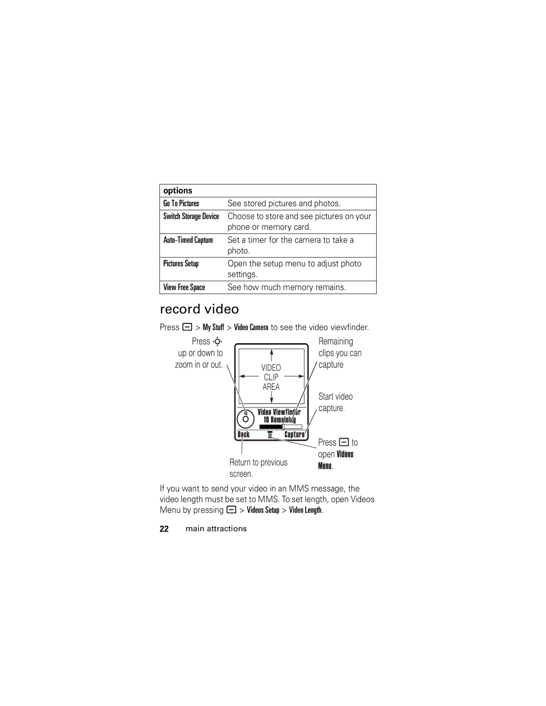 Motorola SLVR L7 manual Record video, Options 