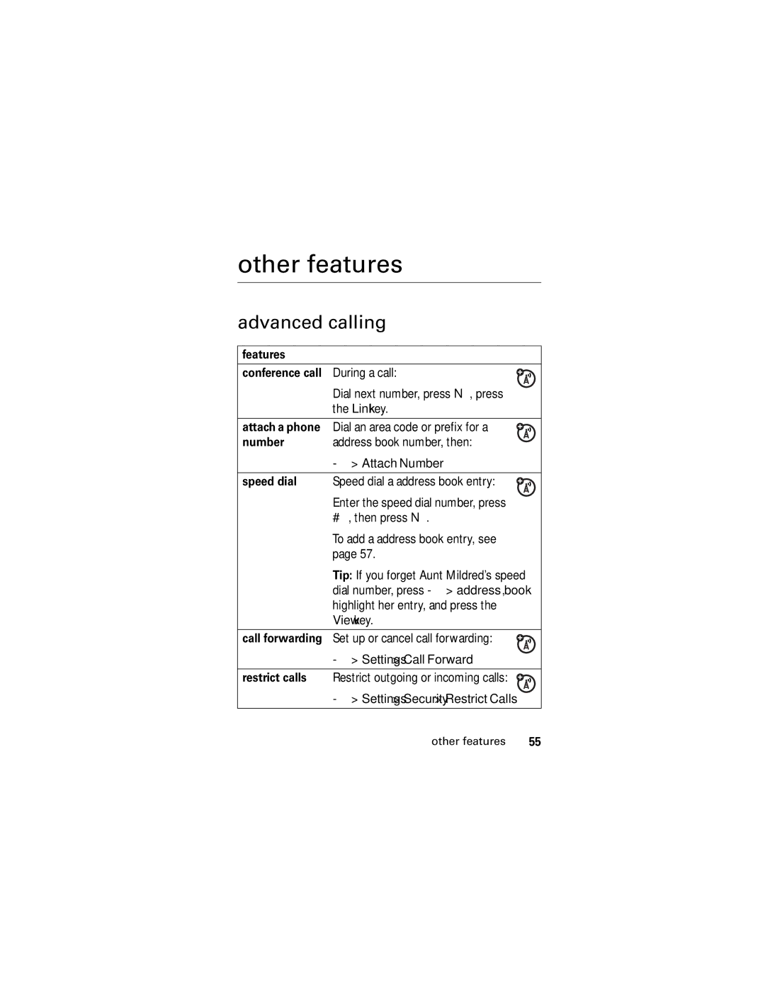 Motorola SLVR L7 manual Other features, Advanced calling 