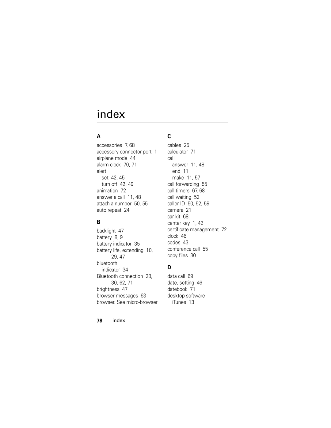 Motorola SLVR L7 manual Index 