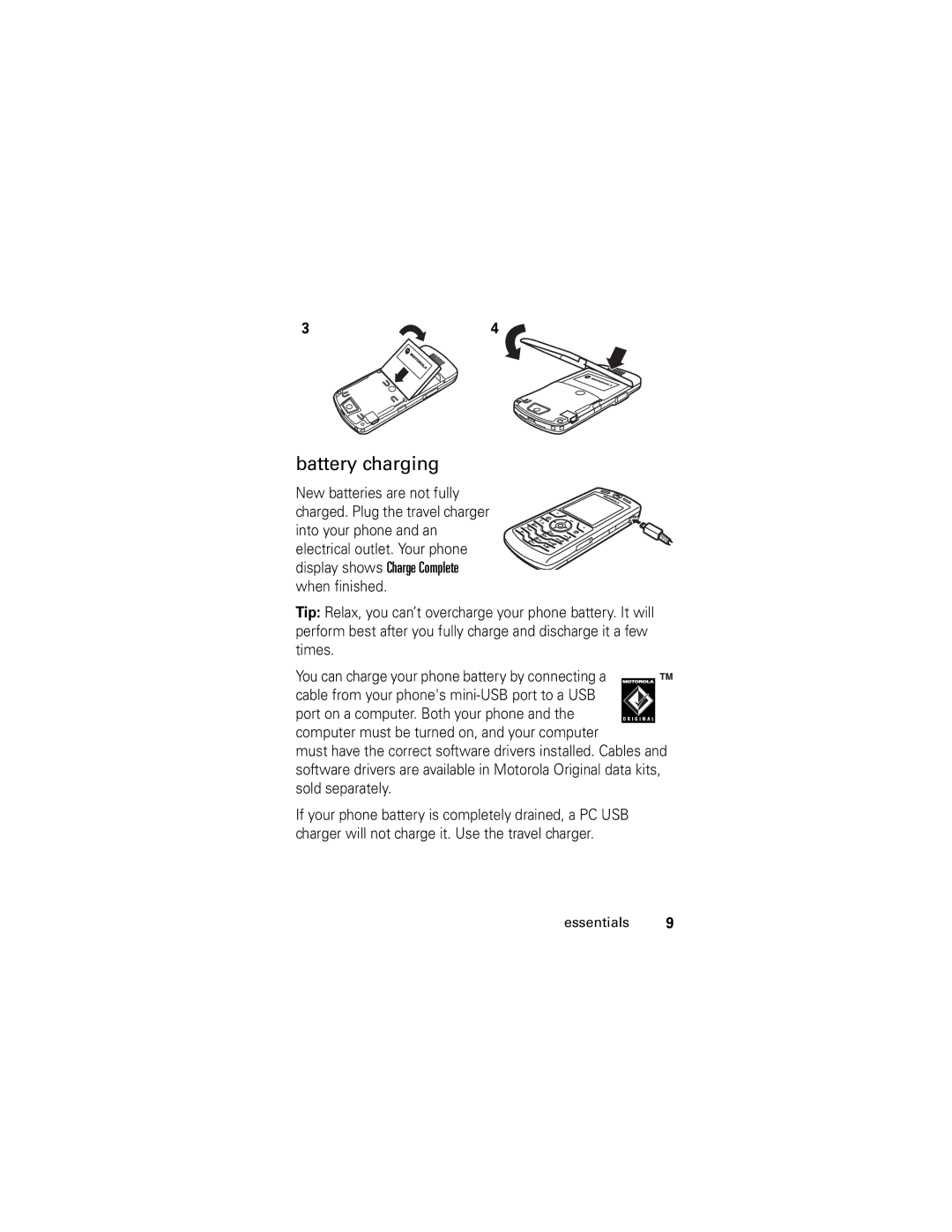 Motorola SLVR L7 manual Battery charging 