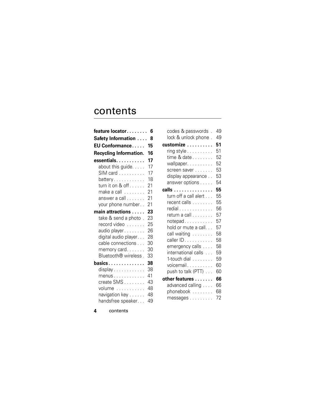 Motorola slvr v8 manual Contents 