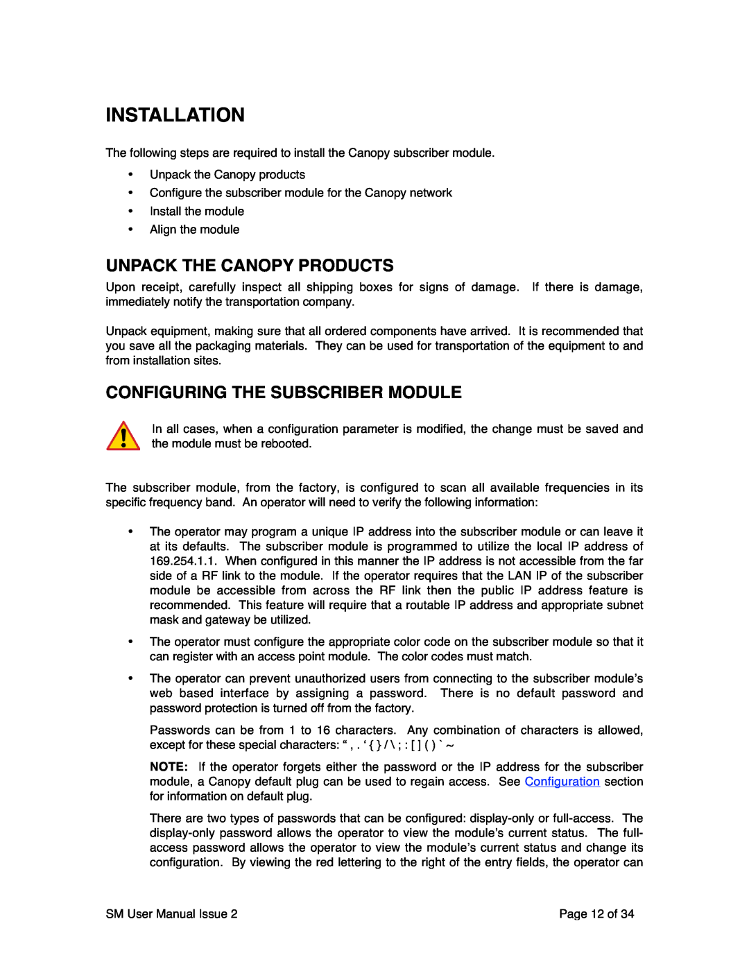 Motorola SM02-UG-en user manual Installation, Unpack The Canopy Products, Configuring The Subscriber Module 