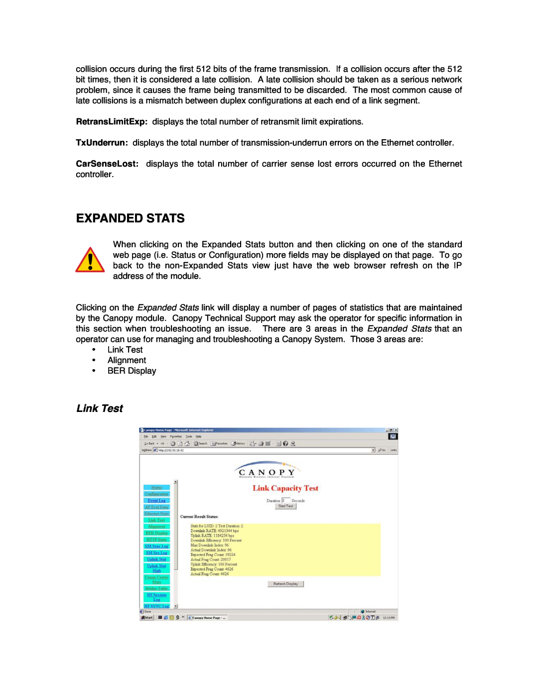 Motorola SM02-UG-en user manual Expanded Stats, Link Test 