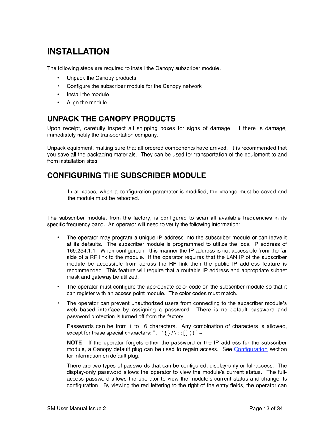 Motorola SM02-UG-en user manual Installation, Unpack the Canopy Products, Configuring the Subscriber Module 