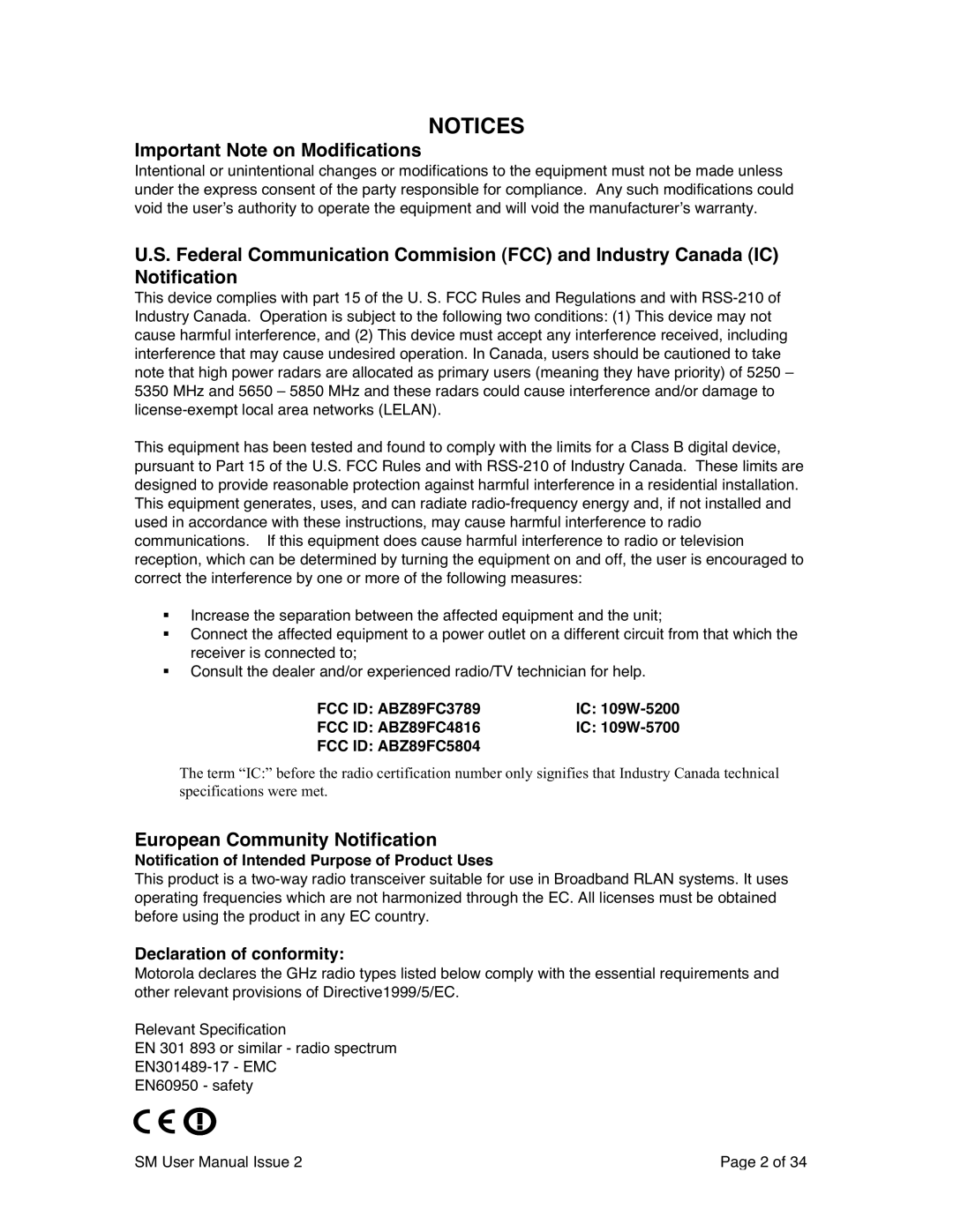 Motorola SM02-UG-en user manual Important Note on Modifications 