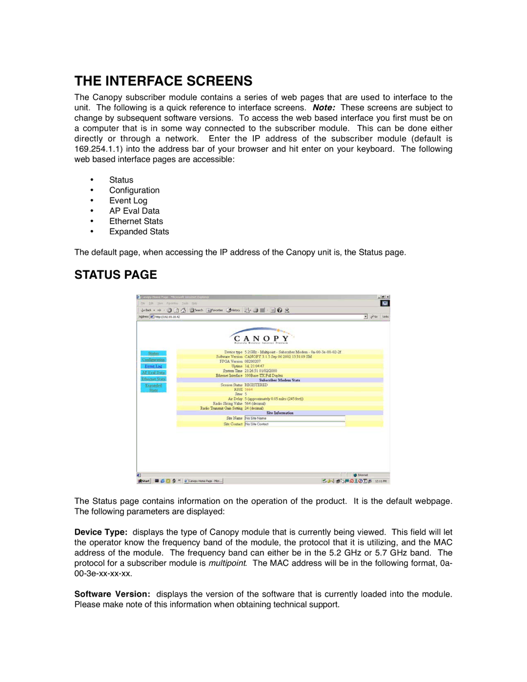 Motorola SM02-UG-en user manual Interface Screens, Status 