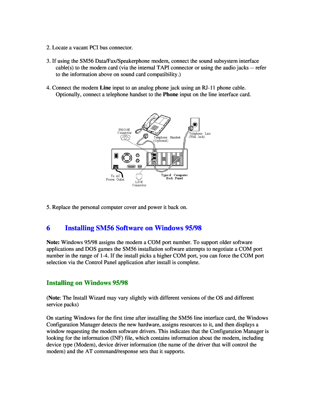 Motorola quick start Installing SM56 Software on Windows 95/98, Installing on Windows 95/98 