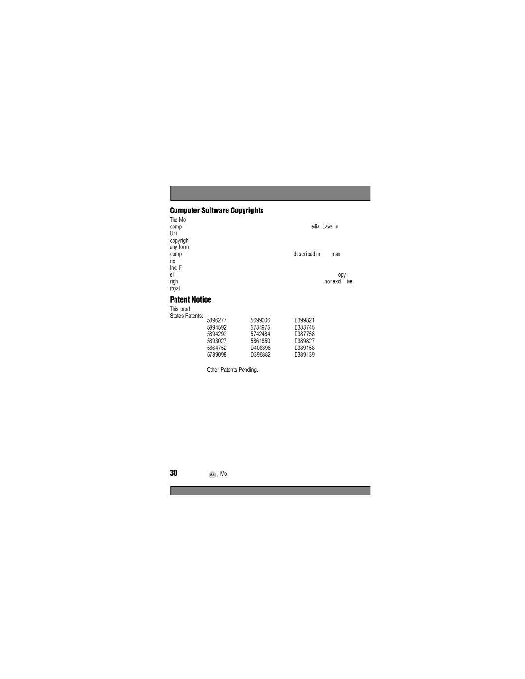 Motorola Spirit GT manual States Patents Other Patents Pending 